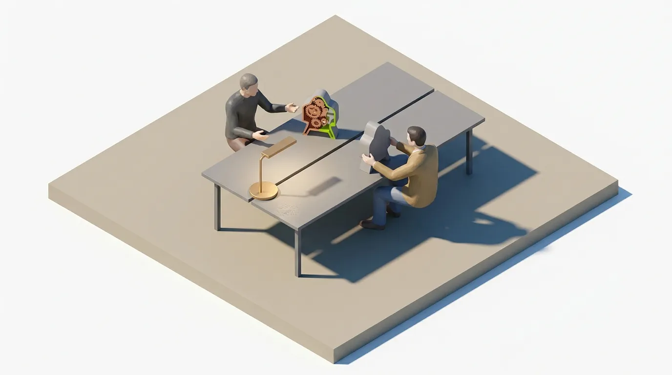 A technical contributor presenting at a boardroom table while senior leaders lean in and listen attentively.